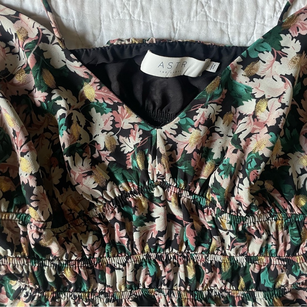 Astr Floral Blouse with Green and Pink Accents - Picture 2 of 4